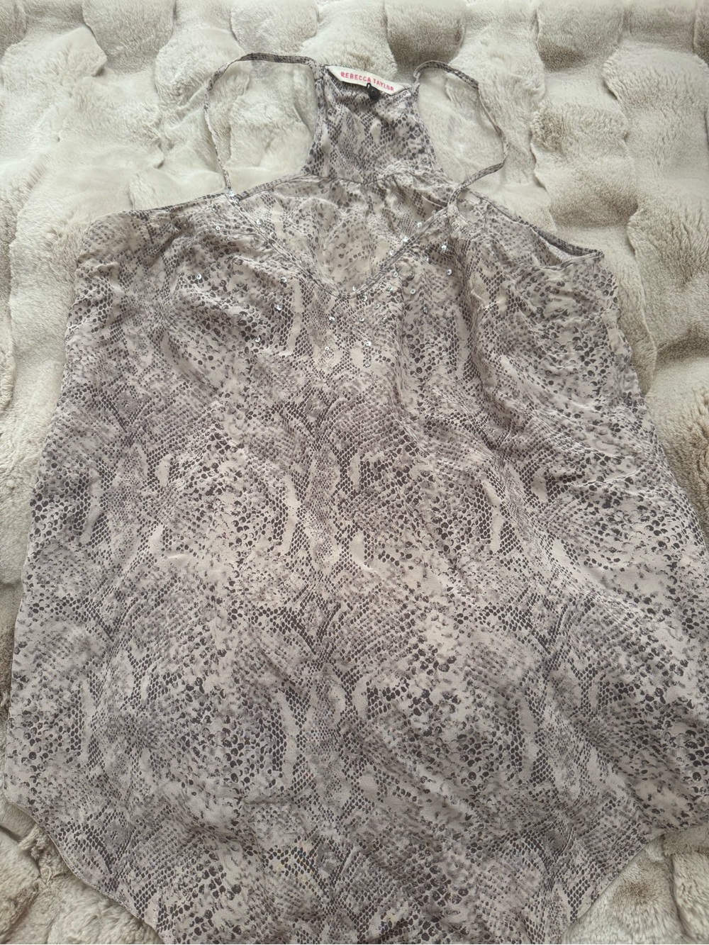Rebecca Taylor Taupe Snake-Print Sequin Cami